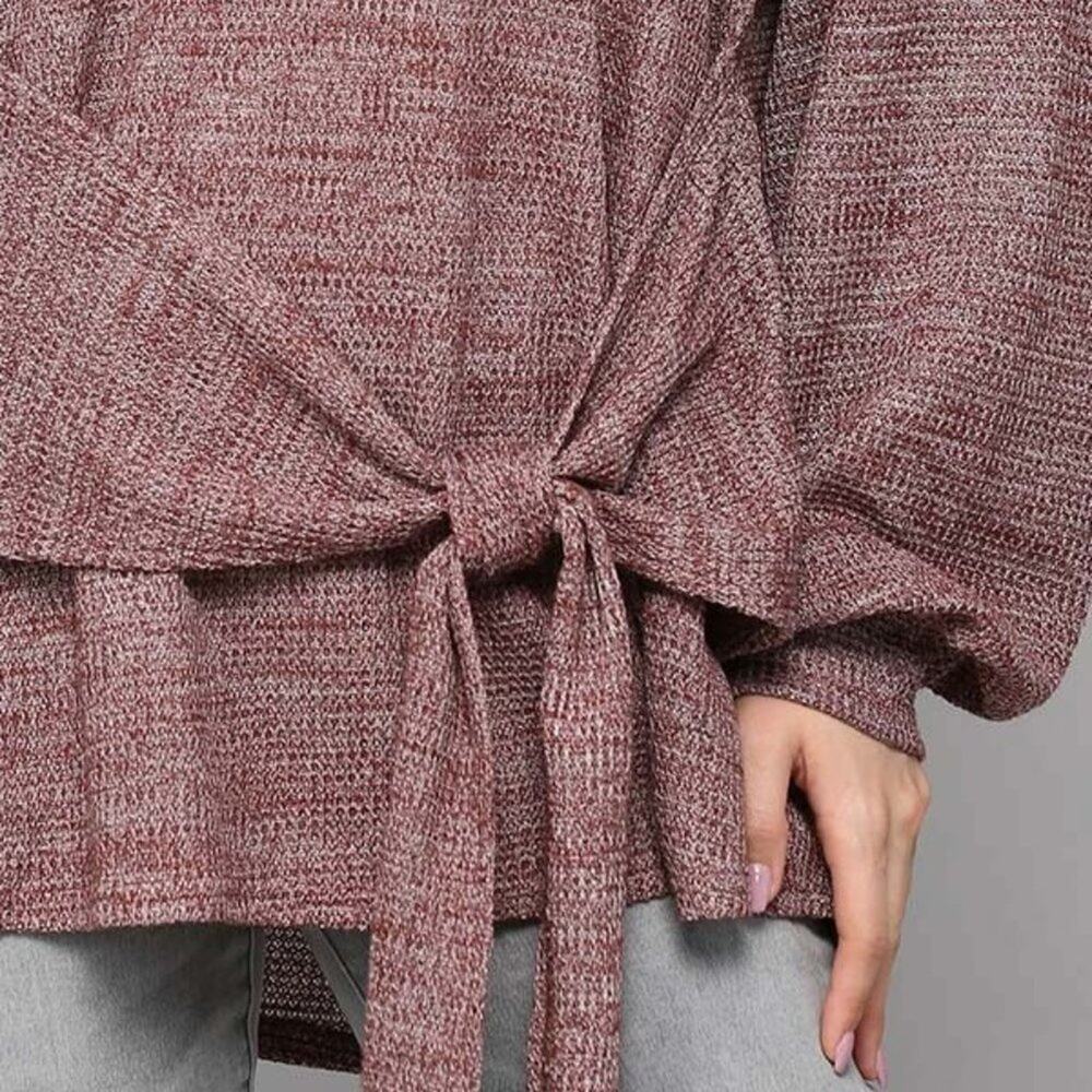 NWT Gigio Shirt Tunic Small Long Sleeve Two Tone Waffle Knit Front Tie Top - Picture 4 of 4